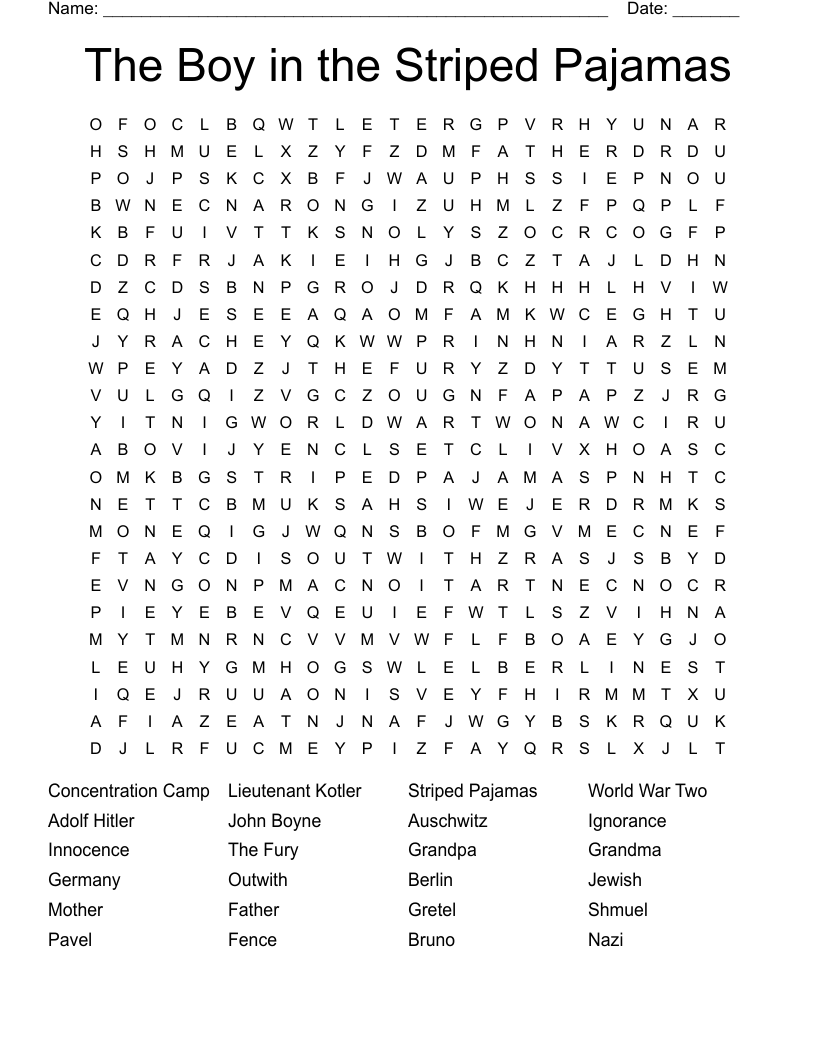 The Boy in the Striped Pajamas Word Search
