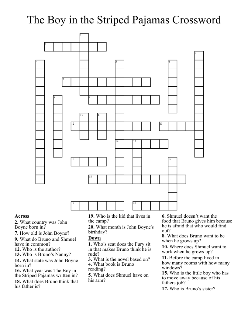 The Boy in the Striped Pajamas Crossword 