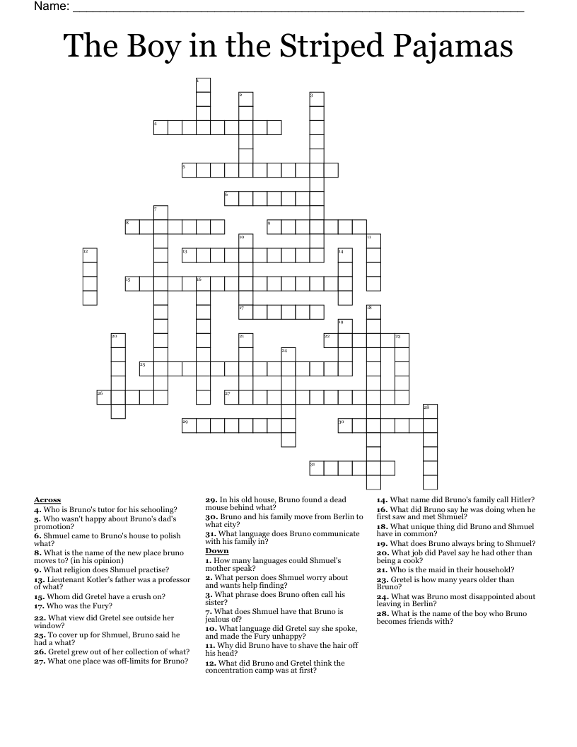 The Boy in the Striped Pajamas  Crossword