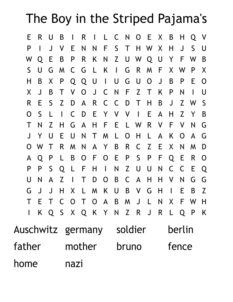 The Boy in the Striped Pajama's  Word Search