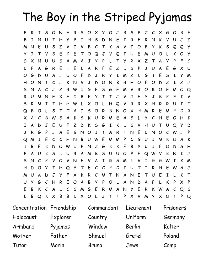 The Boy in the Striped Pyjamas Word Search