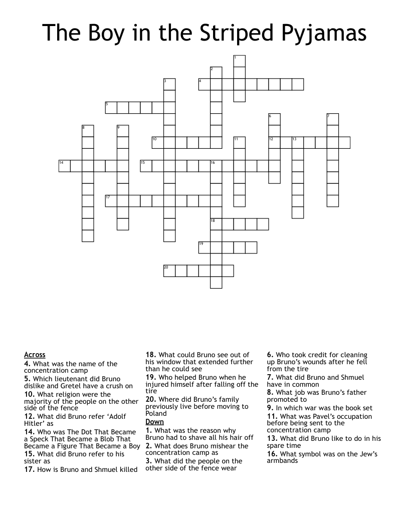 The Boy in the Striped Pyjamas Crossword