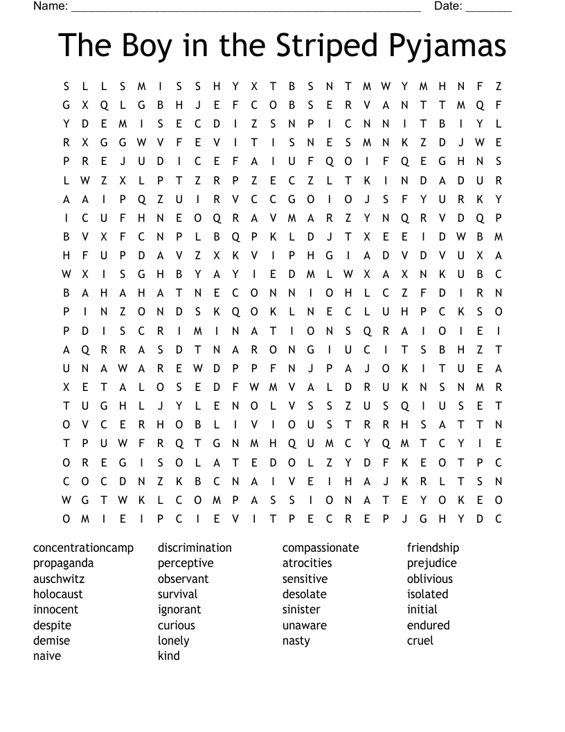 The Boy in the Striped Pyjamas Word Search