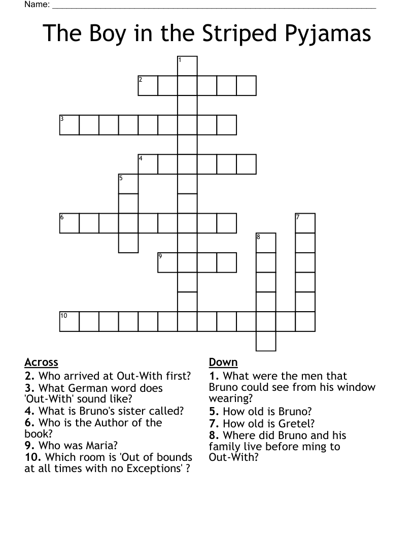 The Boy in the Striped Pyjamas Crossword
