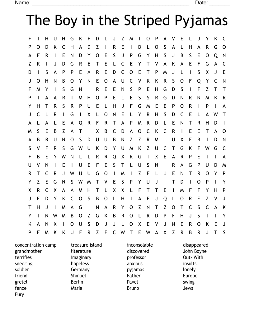 The Boy in the Striped Pyjamas Word Search
