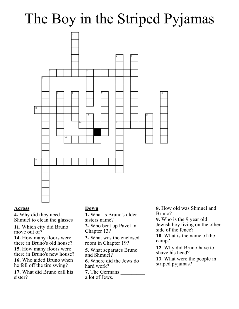 The Boy in the Striped Pyjamas Crossword