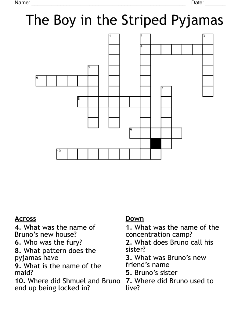 The Boy in the Striped Pyjamas Crossword