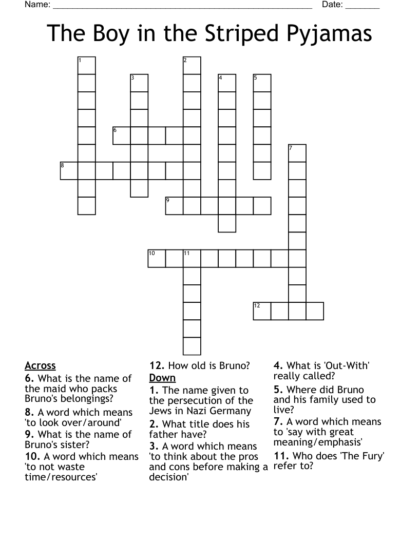 The Boy in the Striped Pyjamas  Crossword