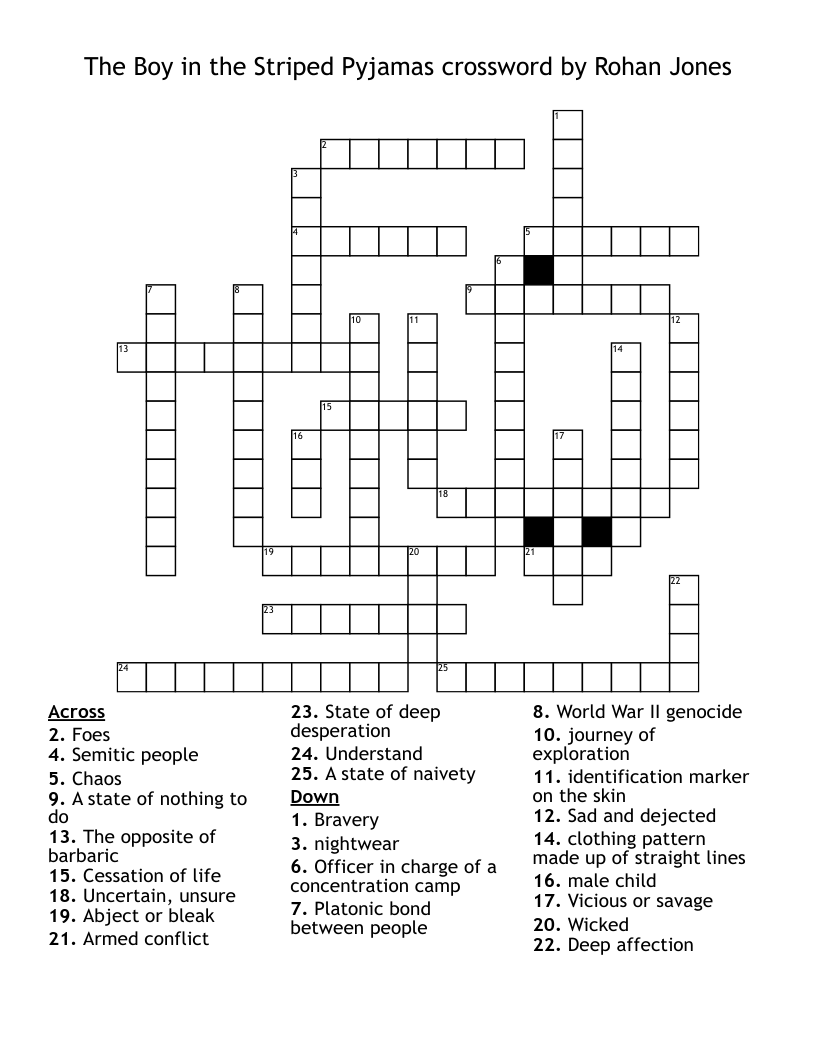 The Boy in the Striped Pyjamas crossword by Rohan Jones