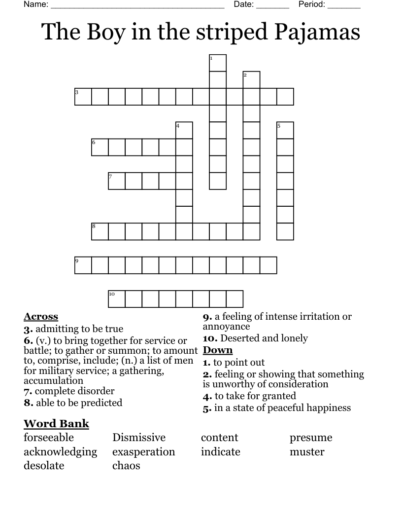 The Boy in the striped Pajamas Crossword