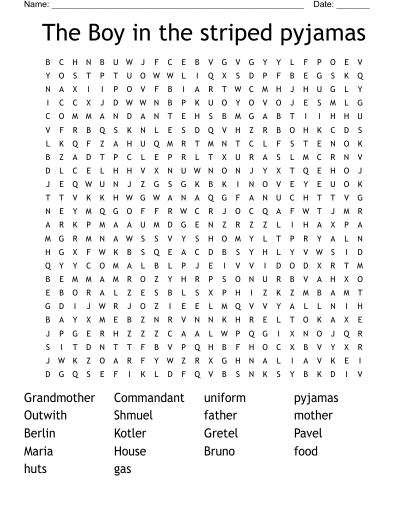 The Boy in the striped pyjamas Word Search
