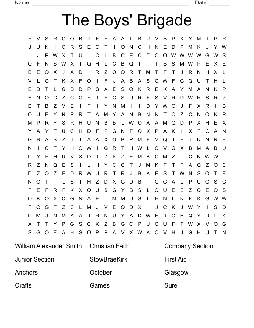 The Boys' Brigade Word Search