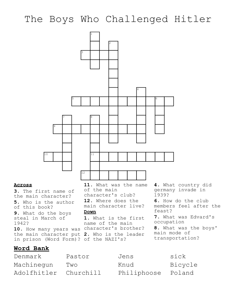 The Boys Who Challenged Hitler Crossword