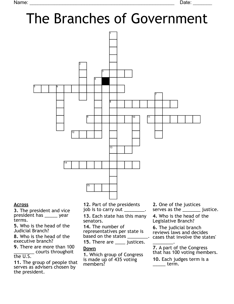 The Branches of Government  Crossword