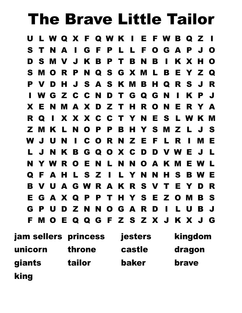 The Brave Little Tailor Word Search