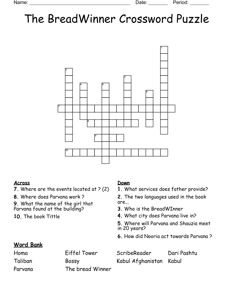 The BreadWinner Crossword Puzzle