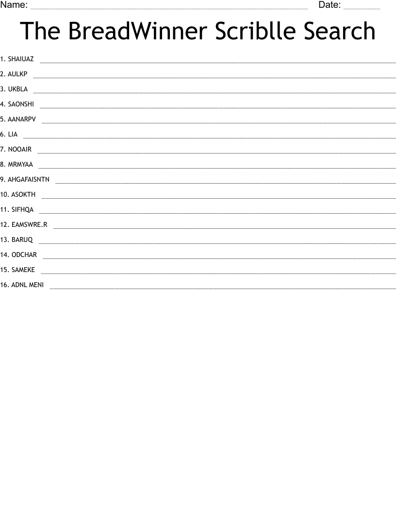 The BreadWinner Scriblle Search Word Scramble