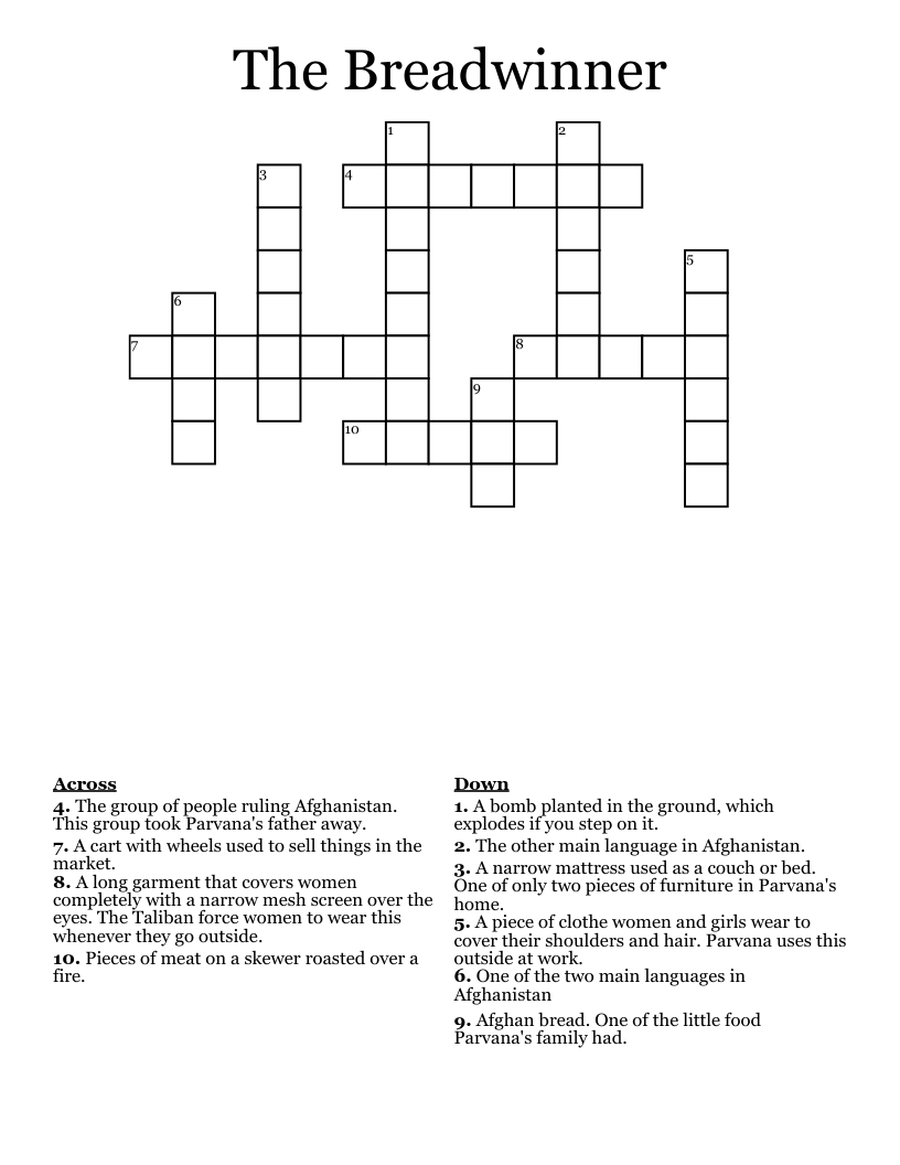 The Breadwinner Crossword