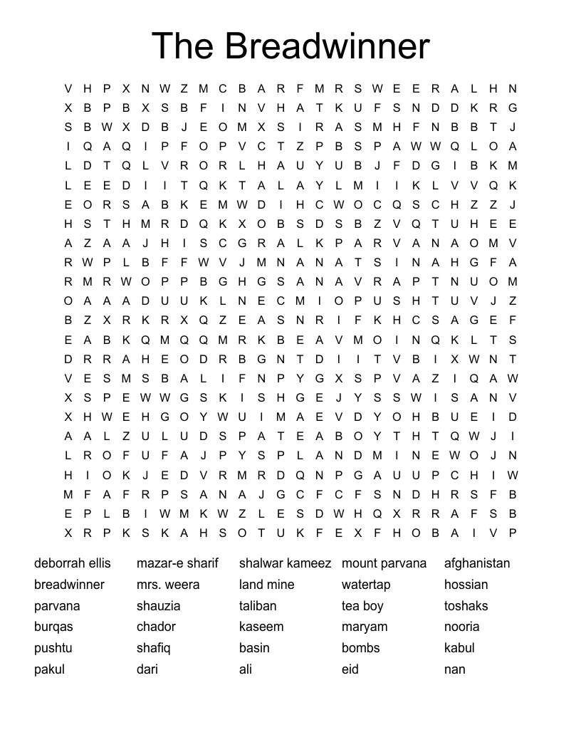 The Breadwinner Word Search