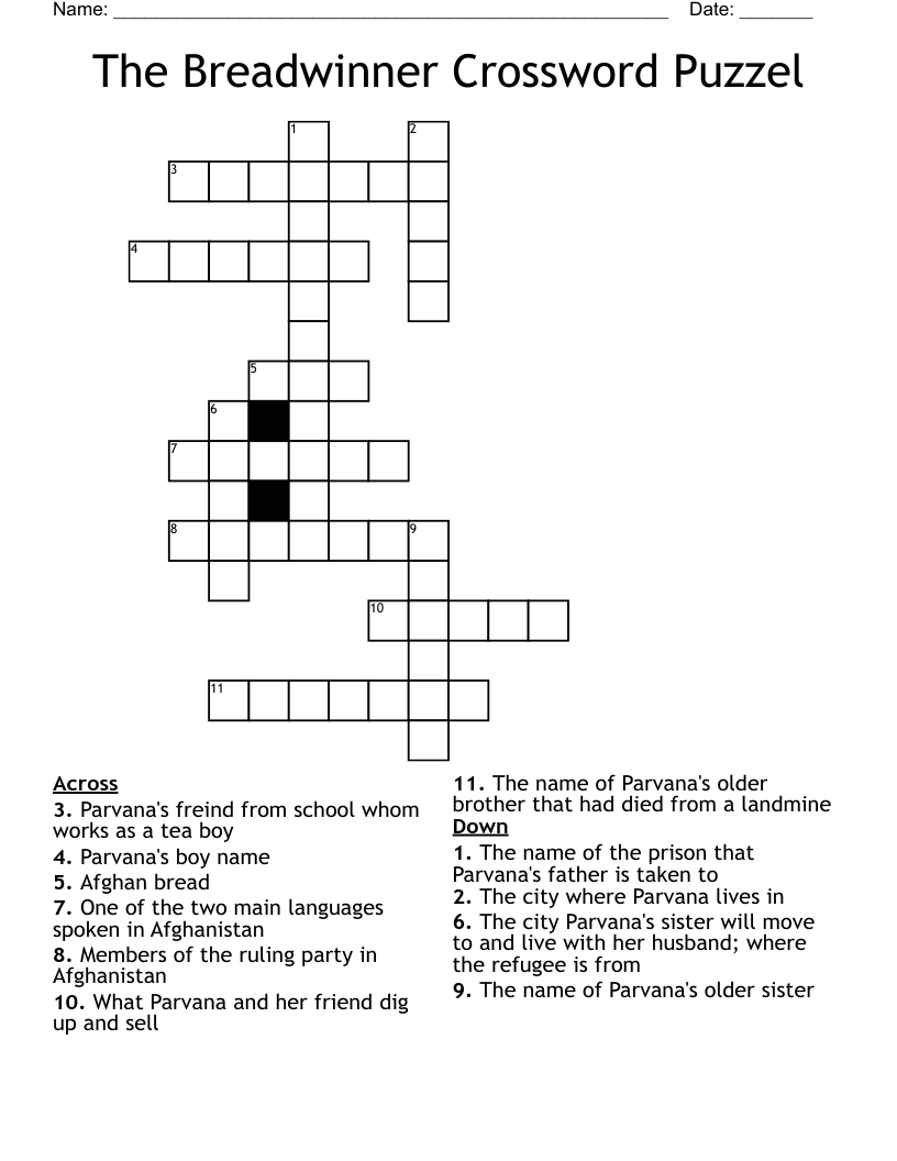 The Breadwinner Crossword Puzzel
