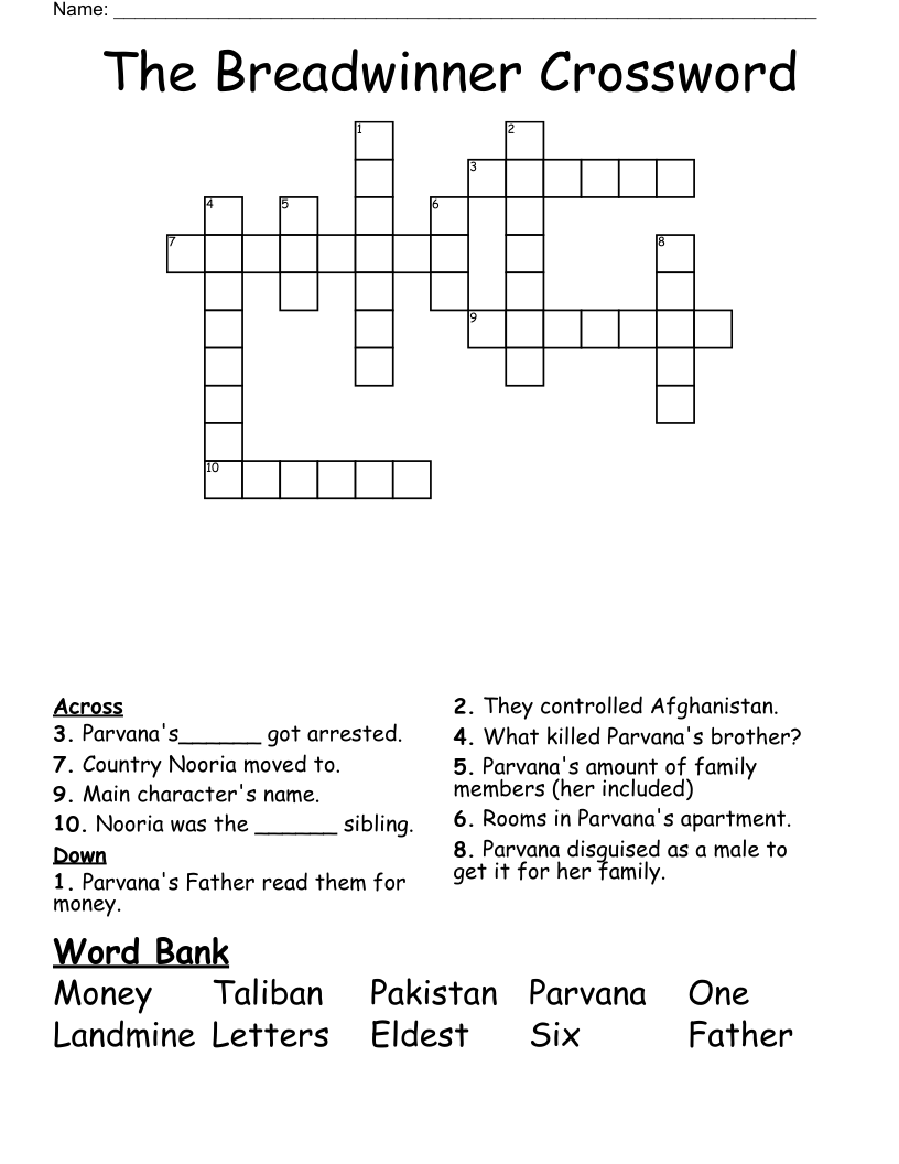 The Breadwinner Crossword 