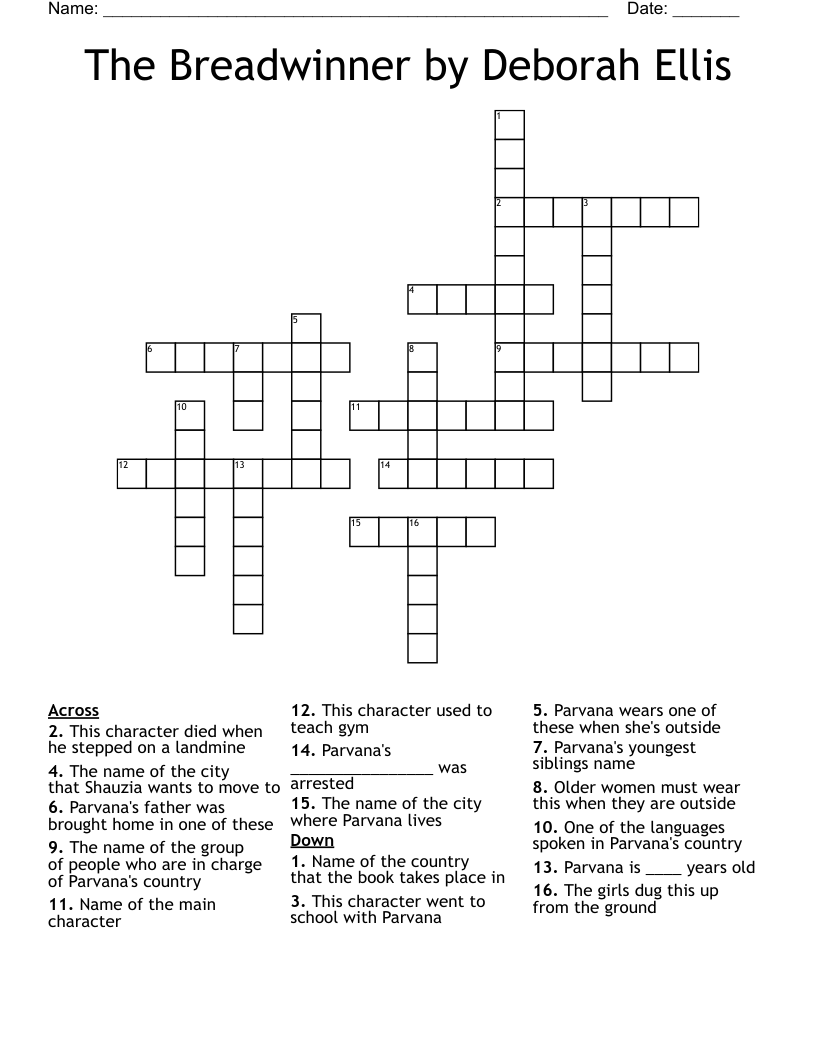 The Breadwinner by Deborah Ellis Crossword