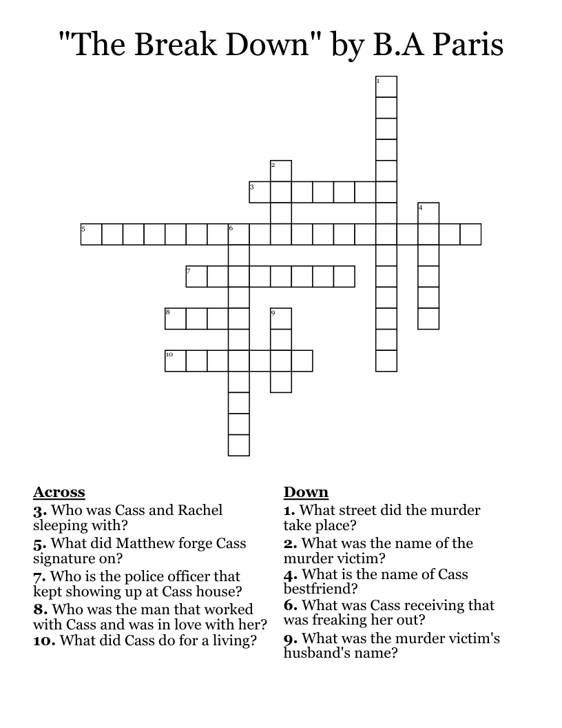 "The Break Down" by B.A Paris Crossword