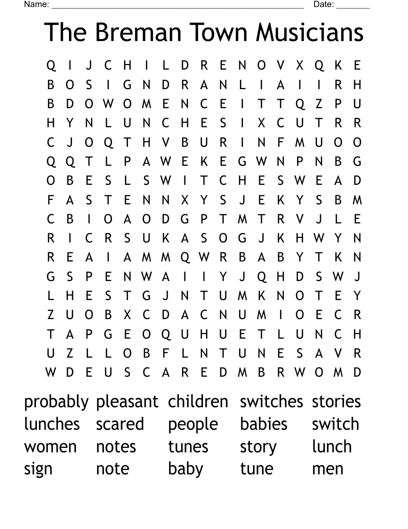 The Breman Town Musicians Word Search