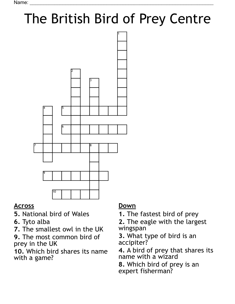 The British Bird of Prey Centre Crossword