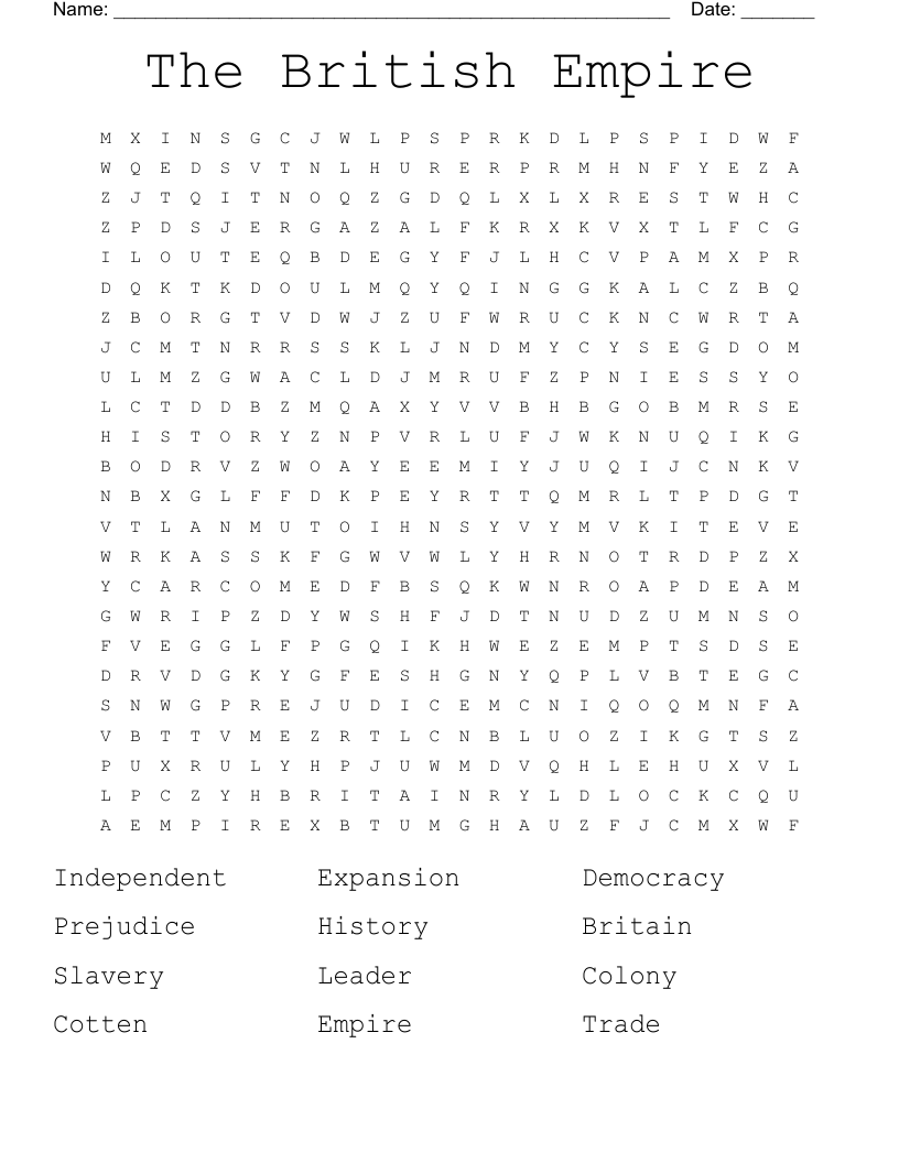 The British Empire Word Search