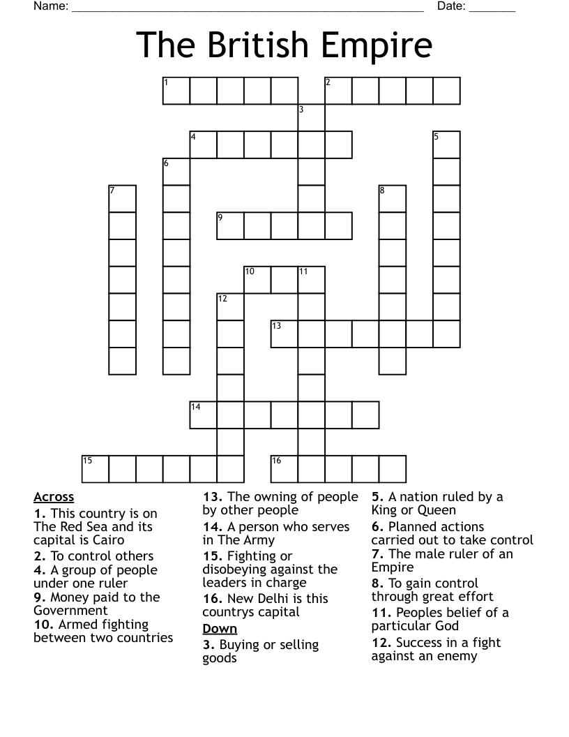 The British Empire  Crossword