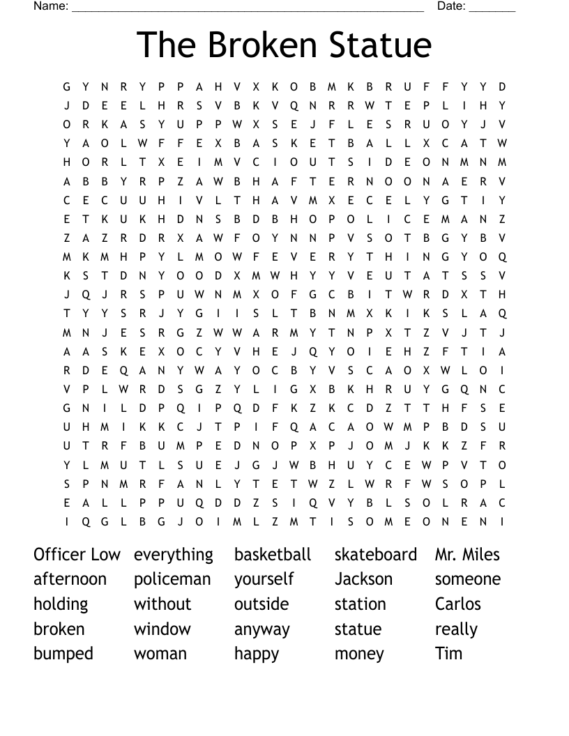 The Broken Statue Word Search