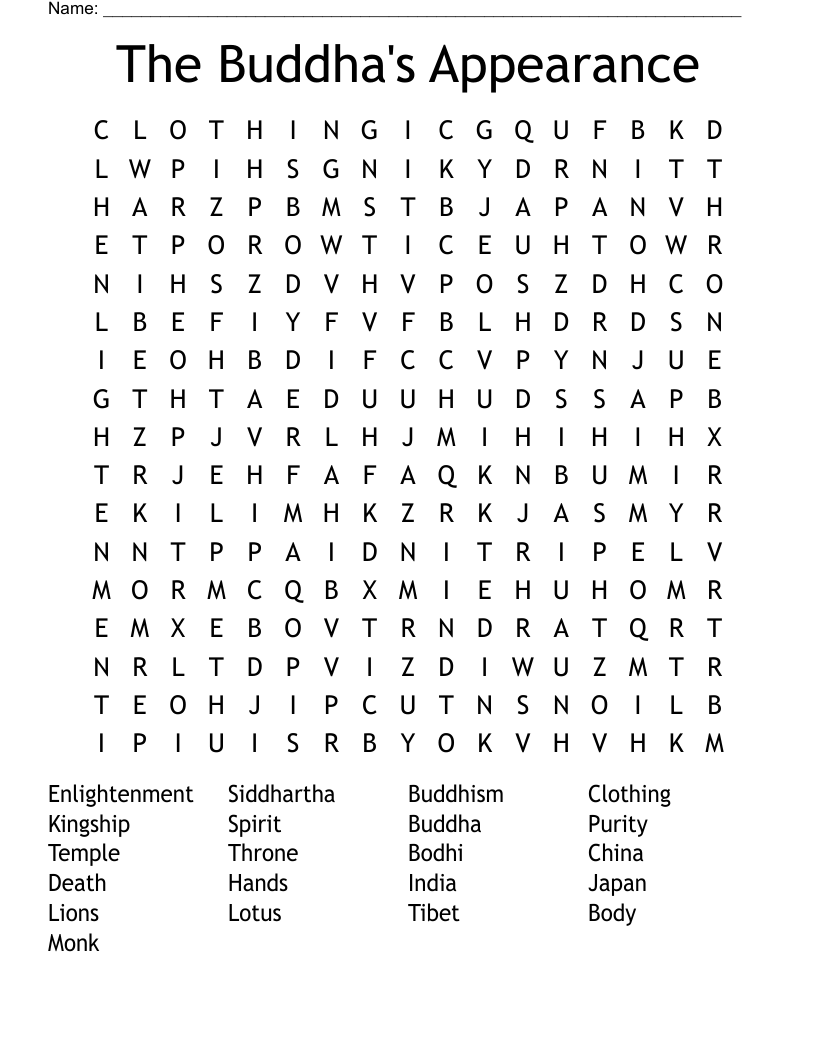 The Buddha's Appearance Word Search