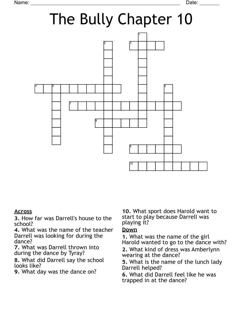 The Bully Chapter 10 Crossword