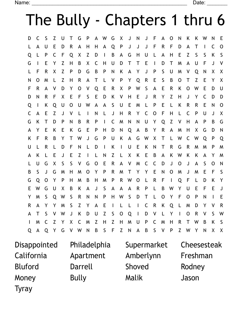 The Bully - Chapters 1 thru 6 Word Search