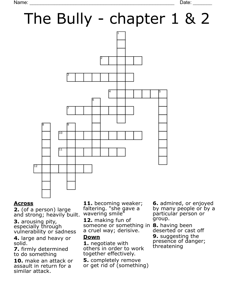 The Bully - chapter 1 & 2 Crossword
