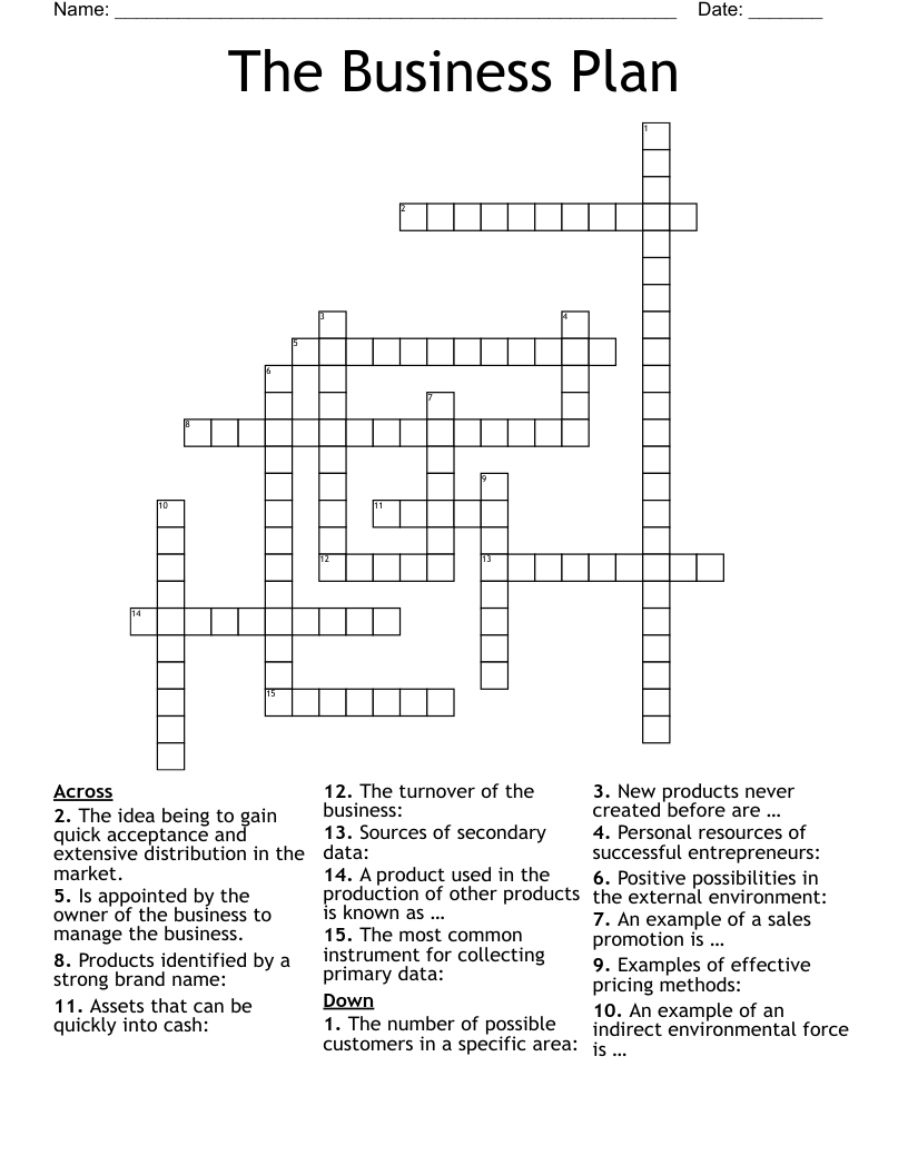 The Business Plan Crossword