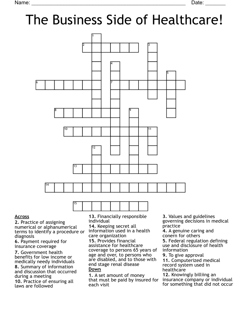 The Business Side of Healthcare! Crossword
