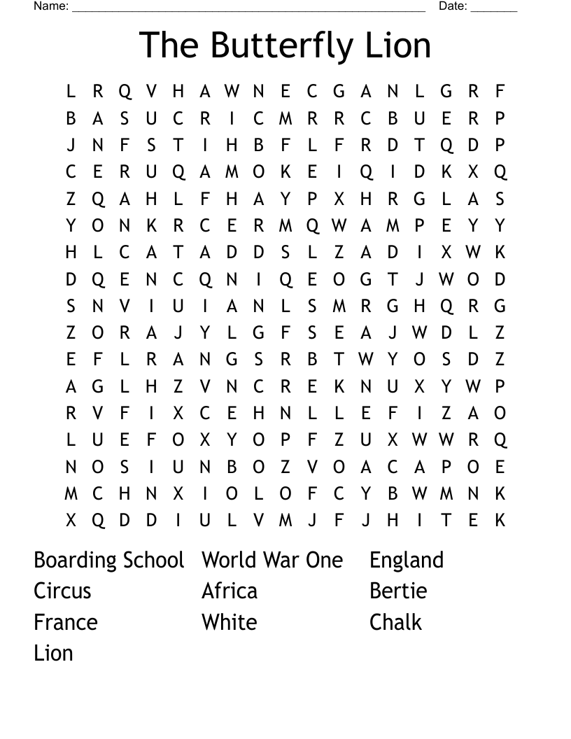 The Butterfly Lion Word Search