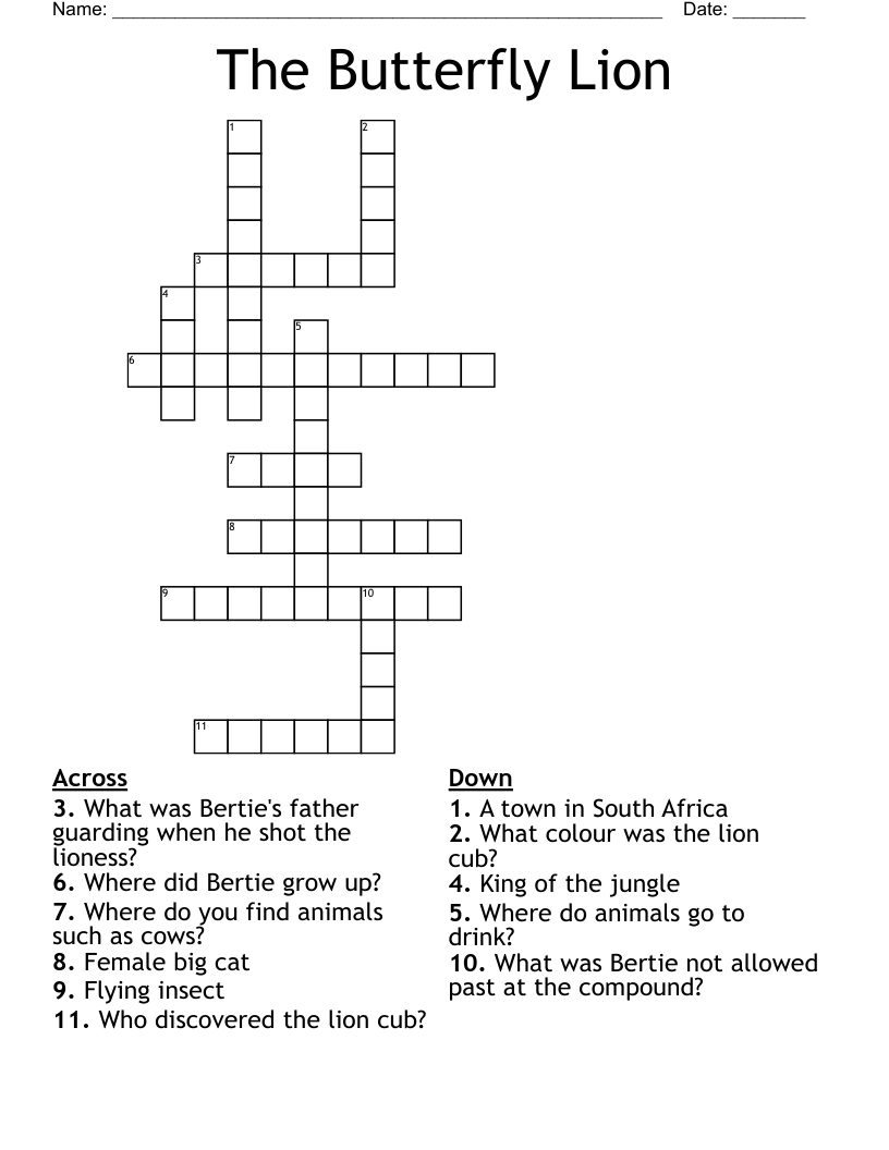 The Butterfly Lion Crossword