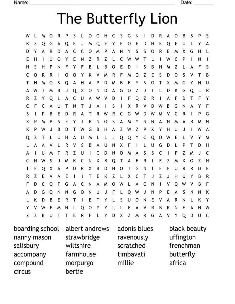 The Butterfly Lion Word Search