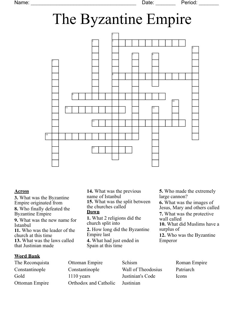 The Byzantine Empire Crossword