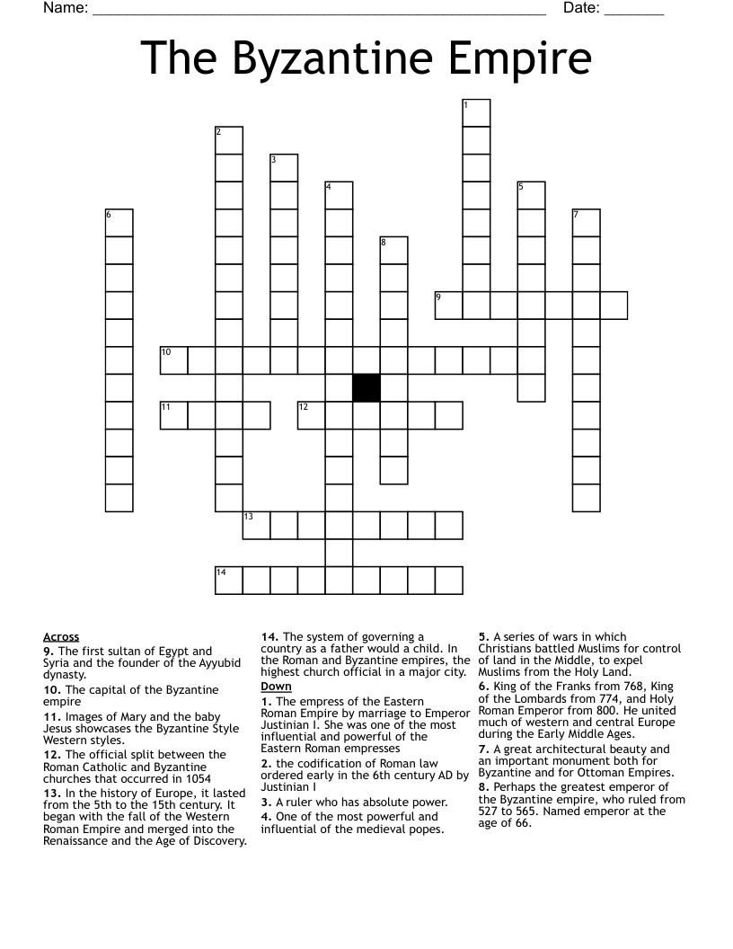 The Byzantine Empire Crossword