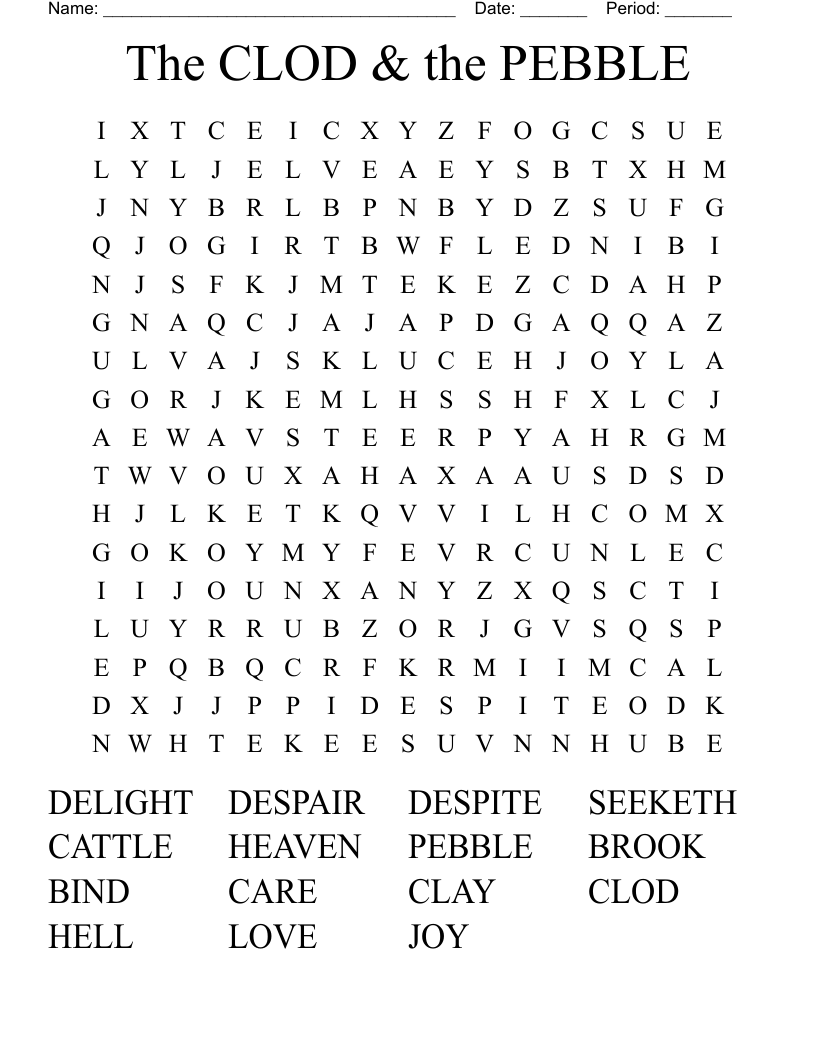 The CLOD & the PEBBLE Word Search