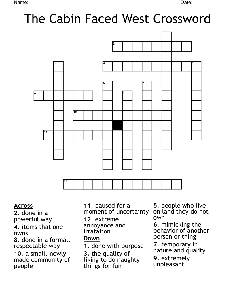 The Cabin Faced West Crossword