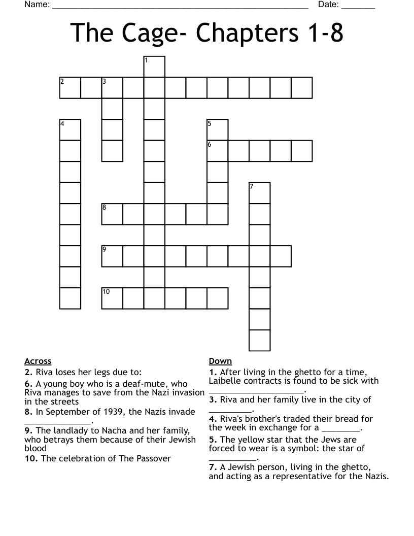 The Cage- Chapters 1-8 Crossword