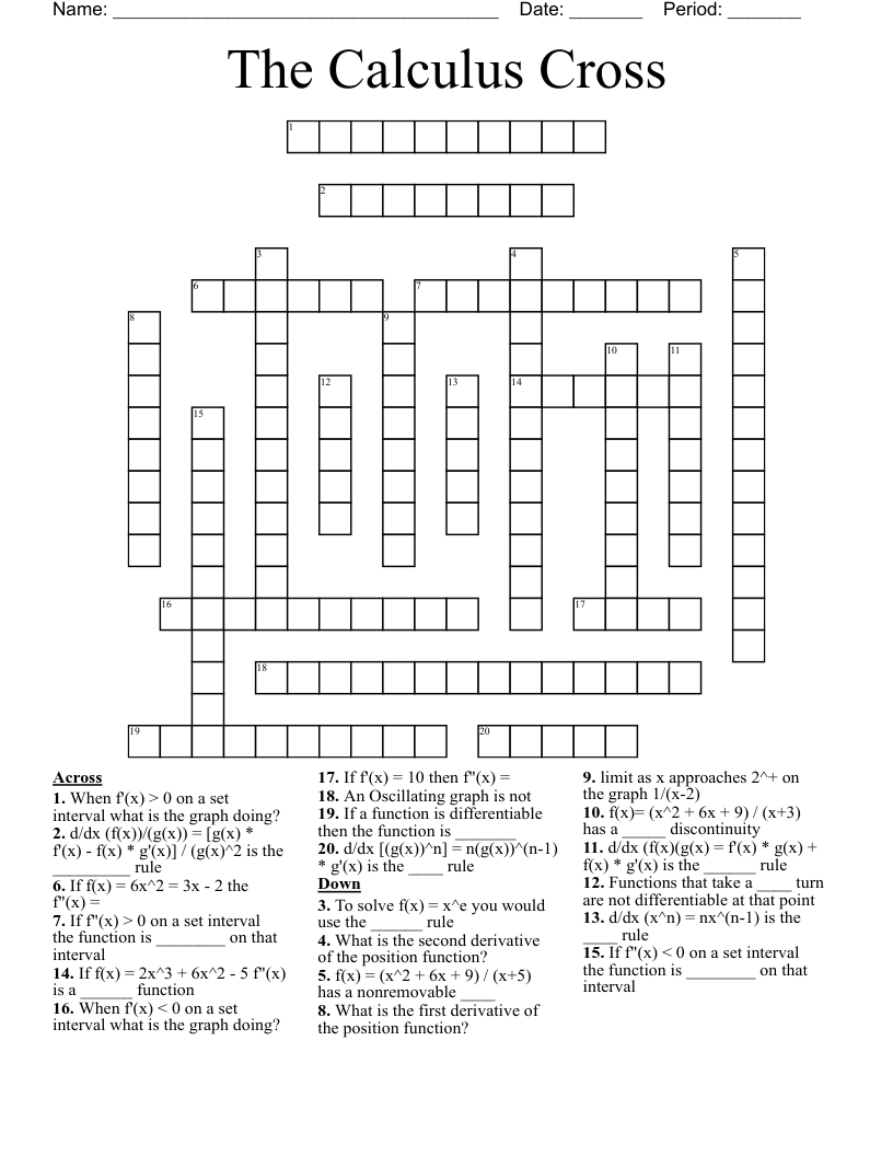 The Calculus Cross Crossword
