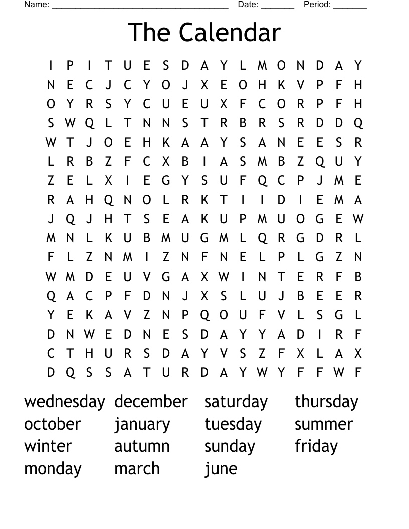 The Calendar Word Search