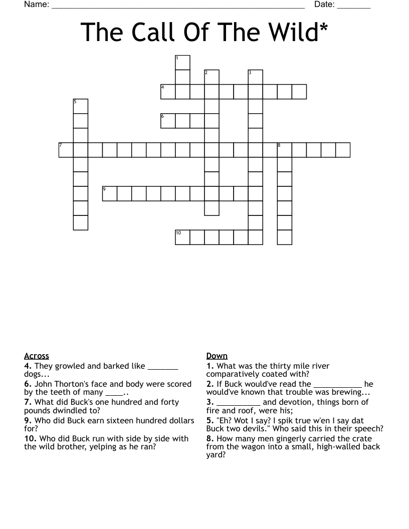 The Call Of The Wild* Crossword