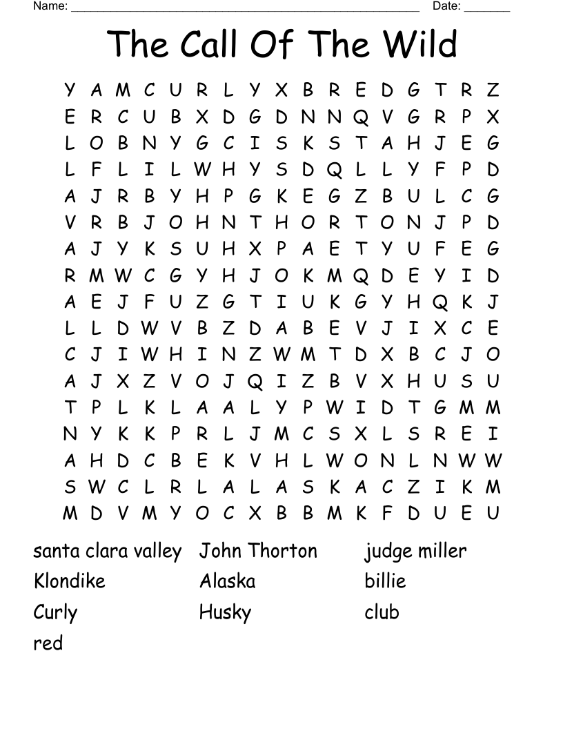 The Call Of The Wild Word Search
